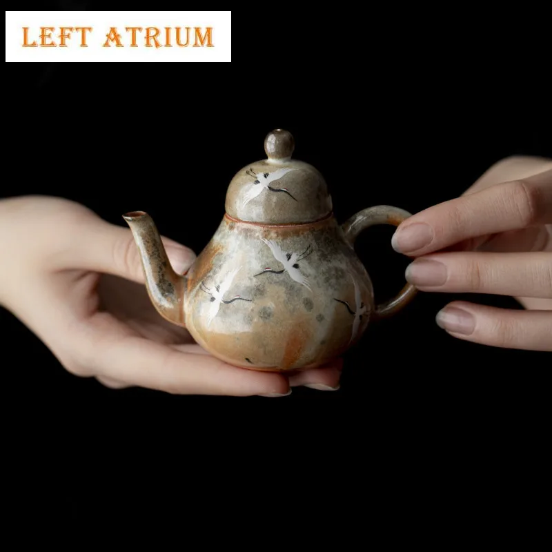 

110ml Wood-fired Porcelain Crane Teapot Handmade Tea Infuser Pot Tea Making Kettle With Filter Chinese Tea Set Decoration Craft