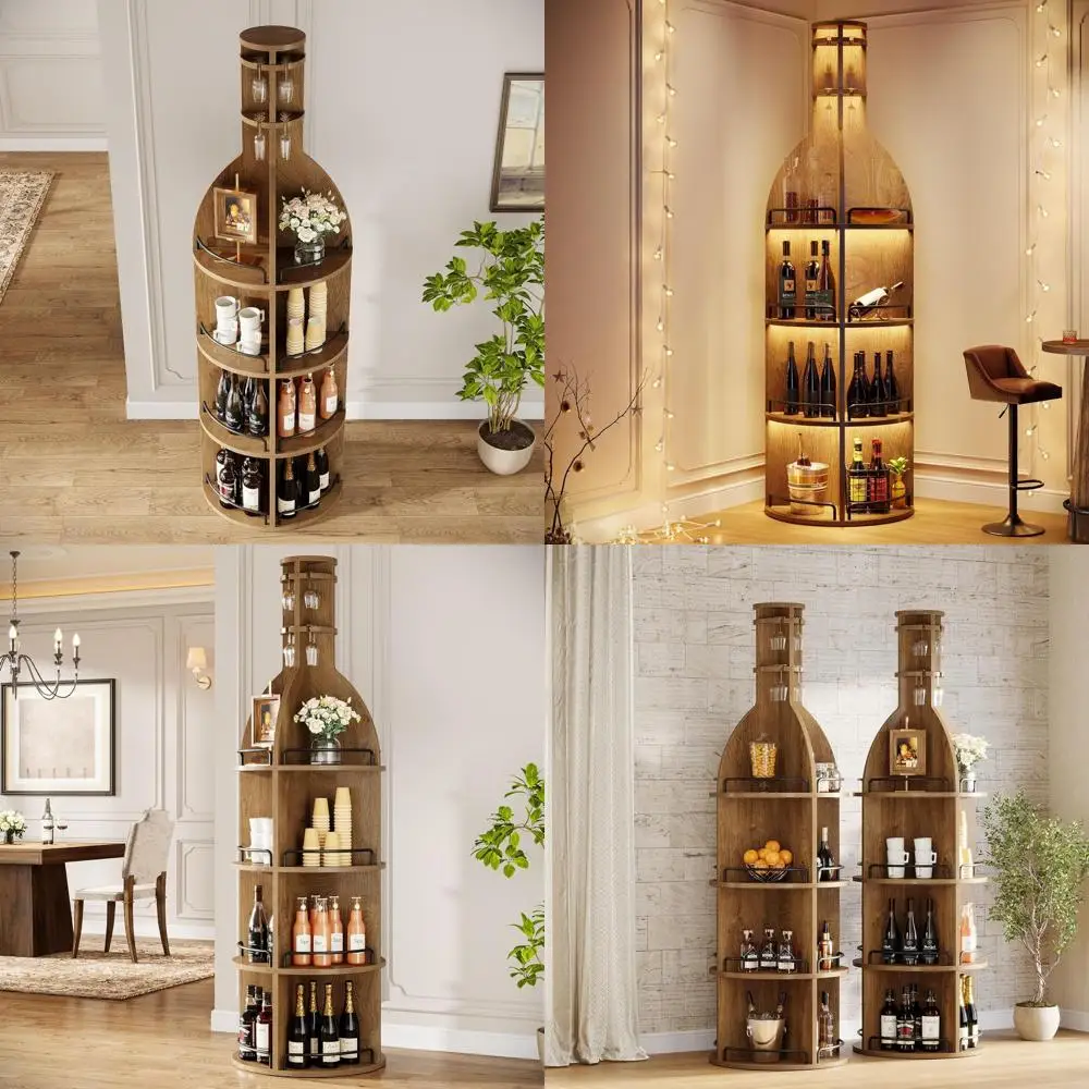 Industrial Style Tall Wine Rack with Storage Shelves