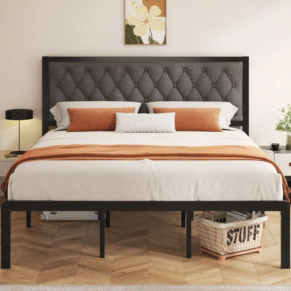 Queen King Full Twin Bed Frame With Tufted Headboard Metal Platform Bed Frame With UnderBed Storage,All Metal Support System,No