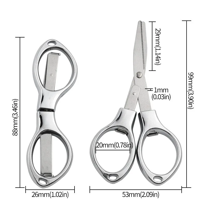 Stainless Steel Portable Folding Scissors 8 Character Small Household Travel Scissors for Fishing Line And Glasses Cutting