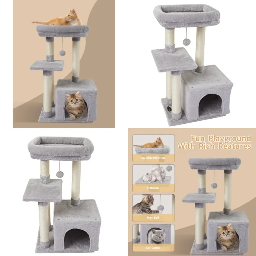 

Cute Cat Tree Kitten Cat Tower for Indoor Cat Condo Sisal Scratching Posts with Jump Platform Cat Furniture Activity Center Pla