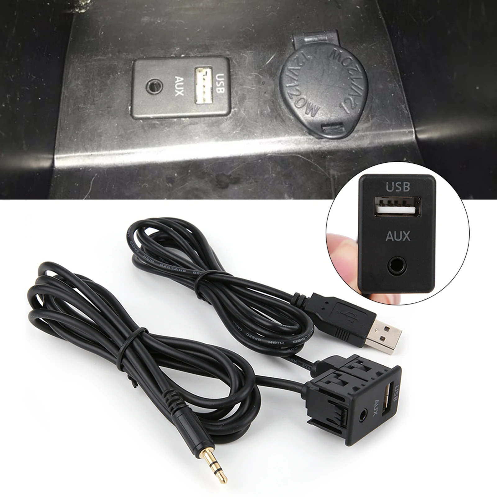 

Auto Audio Cable, 3.5mm AUX Extension Cable Adapter Flush Mount USB Port Headphone Jack Panel Mounting for Car Boat