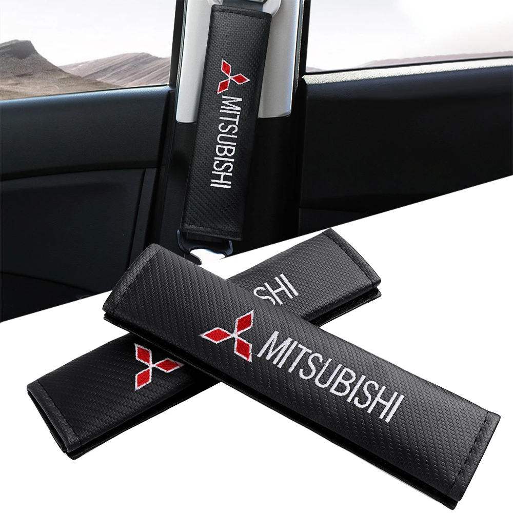 1/2pcs Car Seat Belt Cover Auto Carbon Fiber Safety Belts Shoulder Protection For Mitsubishi l200 Colt Evolution Mirage Cross