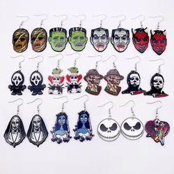 19 kinds of Halloween Acrylic Earrings Christmas Night Horror Movie Cartoon Character Asymmetric Earring for Women Jewelry