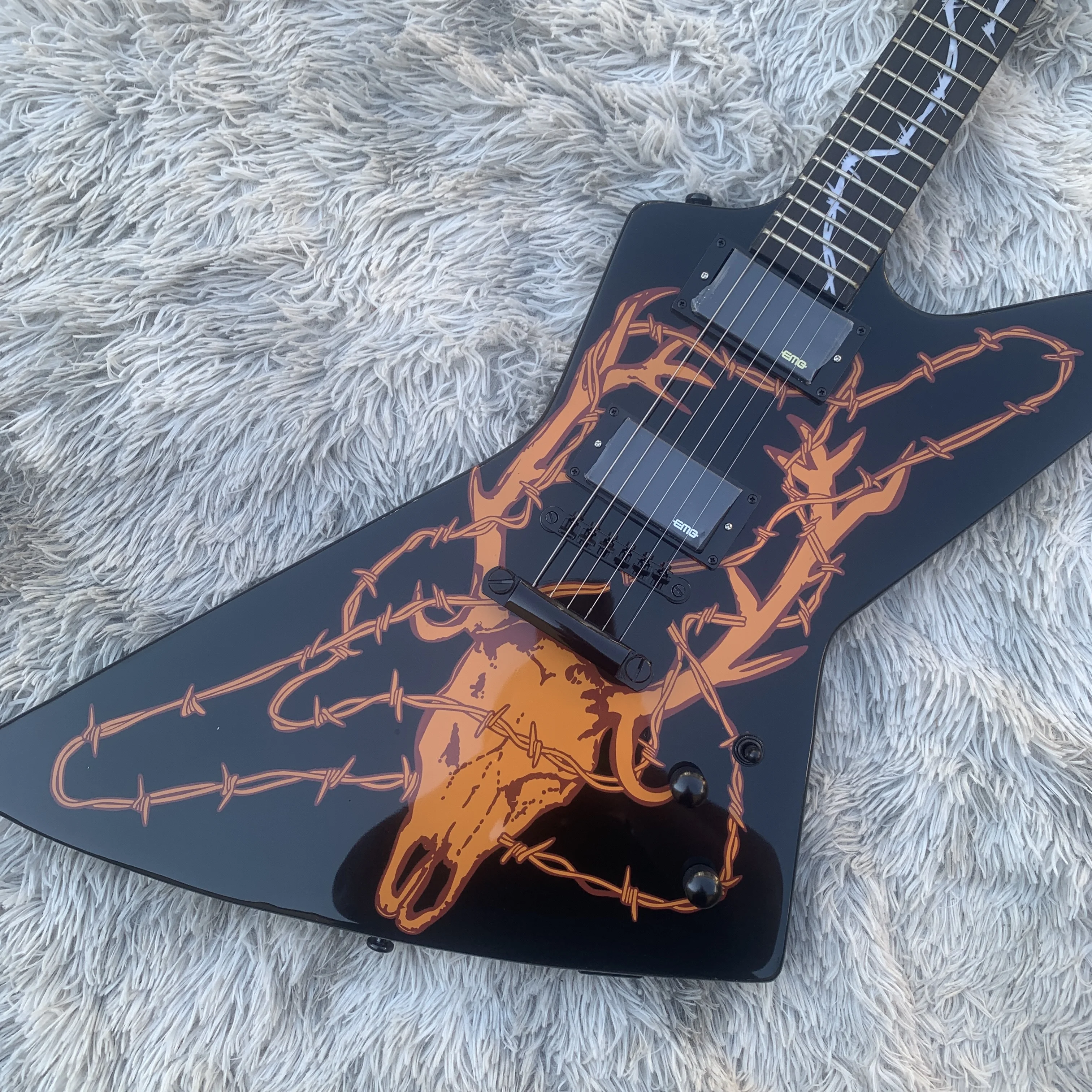 In stock,Custom James Hetfield Elk Skull Explorer electric guitar HH pickup , guaranteed quality, in stock