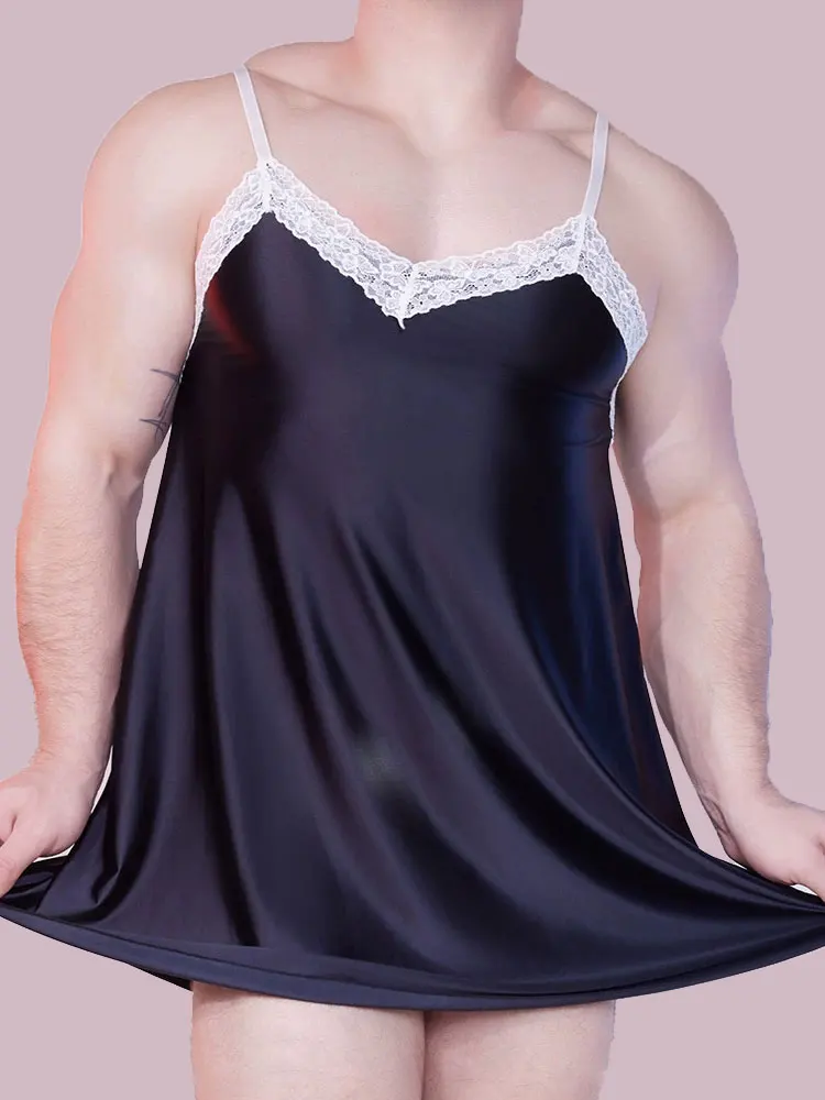 

Атласные блестящие платья А-силуэта с кружевными вставками, на бретельках, мини-платья-комбинации для сна, микро-ночные платья