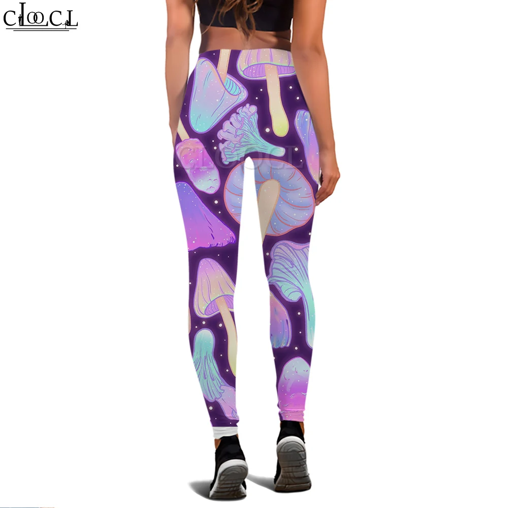 CLOOCL Lila Damen-Leggings, Fantasy-Pilz-Muster, 3D-gedruckte Hose, hohe Taille, Stretch, Fitness-Leggings, Übungsformung