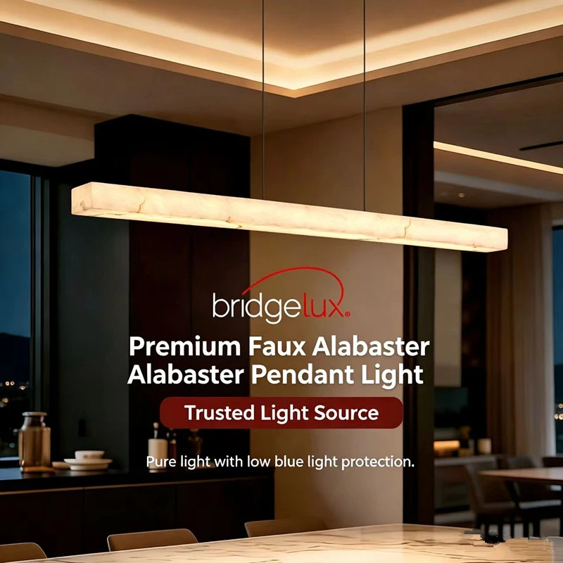 Resin Imitation Alabaster Linear Pendant Light, Full Spectrum Eye Protection Led Hanging Lamp For Dining Room Kitchen Home Decor