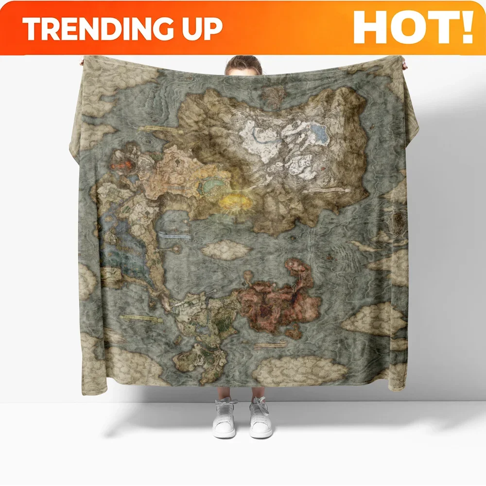 Customization Golden Tree Lands Between Map Blankets Soft Warm Flannel Throw Blanket Bedding For Bed Living Room Home Sofa