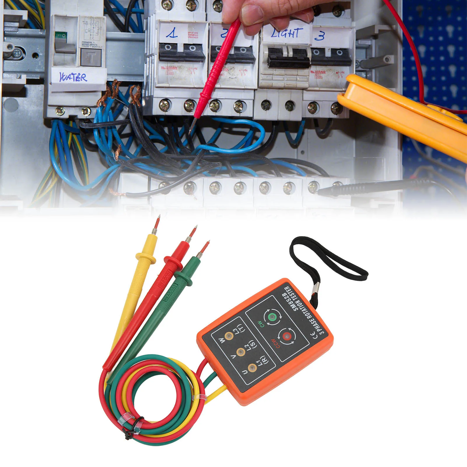 เครื่องวัดการหมุน 3 เฟส AC 60~600V สะดวกในการใช้เครื่องทดสอบการหมุน 3 เฟส ABS สำหรับโรงงานสำหรับการทดสอบไฟฟ้า