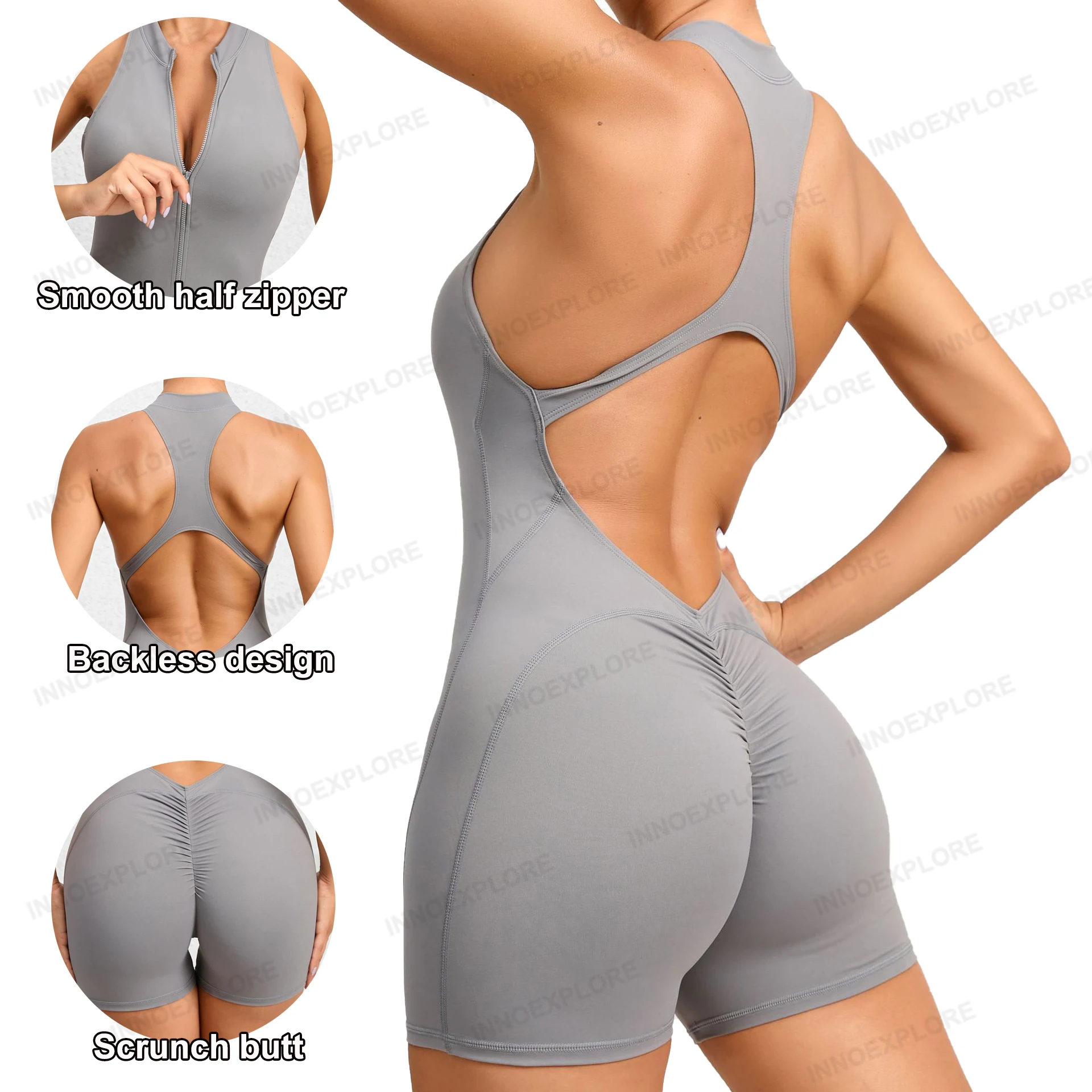 Women Gym Jumpsuit Seamless Fitness Bodysuit Half Zipper One Piece Short Workout Romper Spandex Exercise Suit Women Sportswear