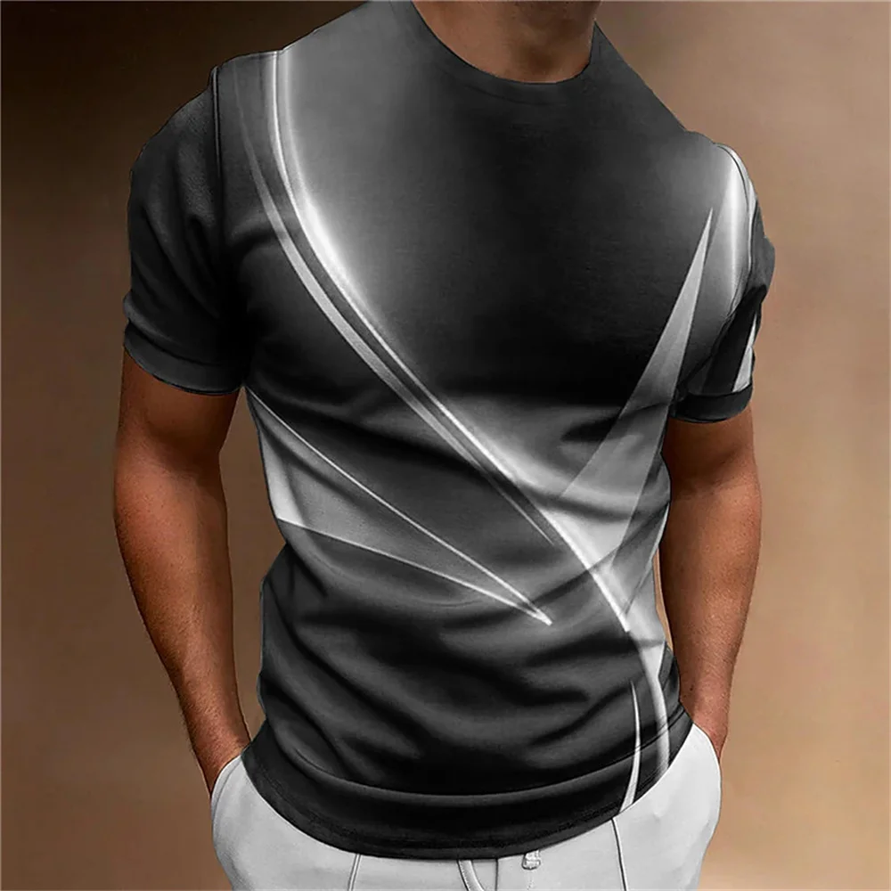 Men\'s T-Shirt Casual Loose Fashion Vintage Black and White Striped 3D Printed T-Shirt Harajuku Social High Quality Mens Clothes