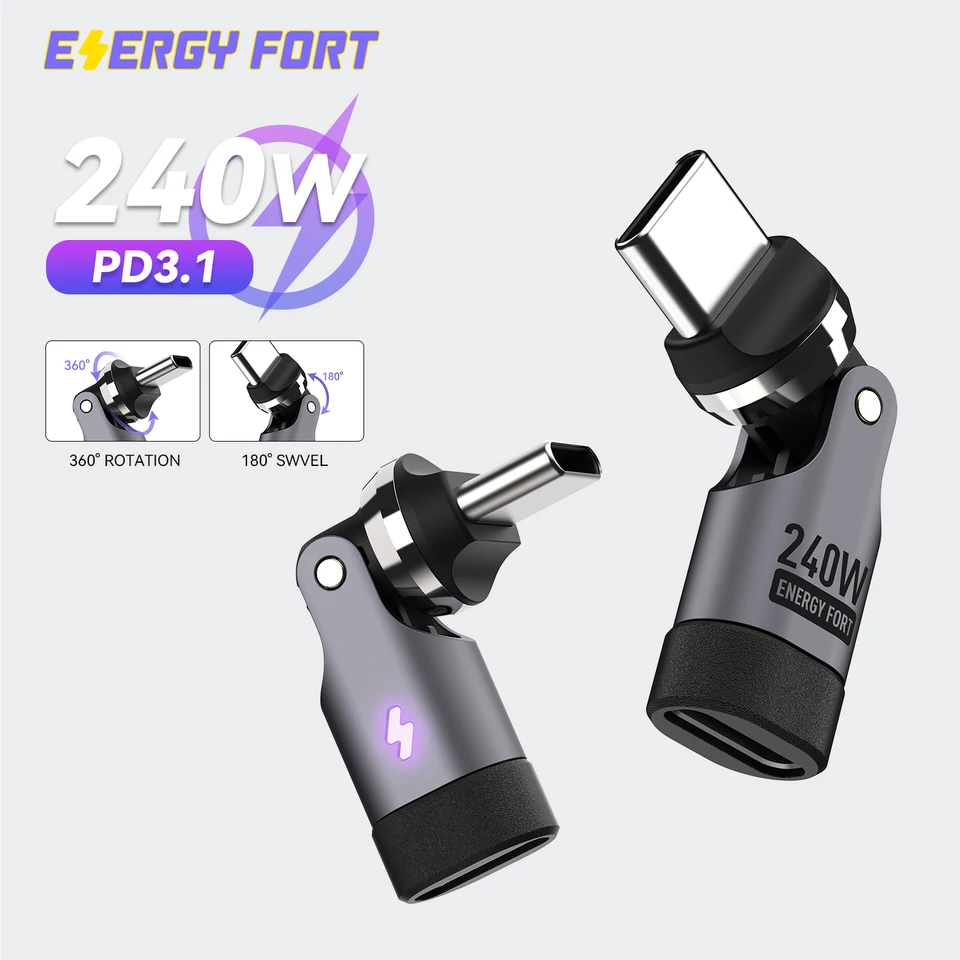 PD240W OTG C Type Adapter 90° 540° Rotating Type C Adapter Fast Charging USB C Adapter Extender for iPhone 17Pro Laptop Tablet