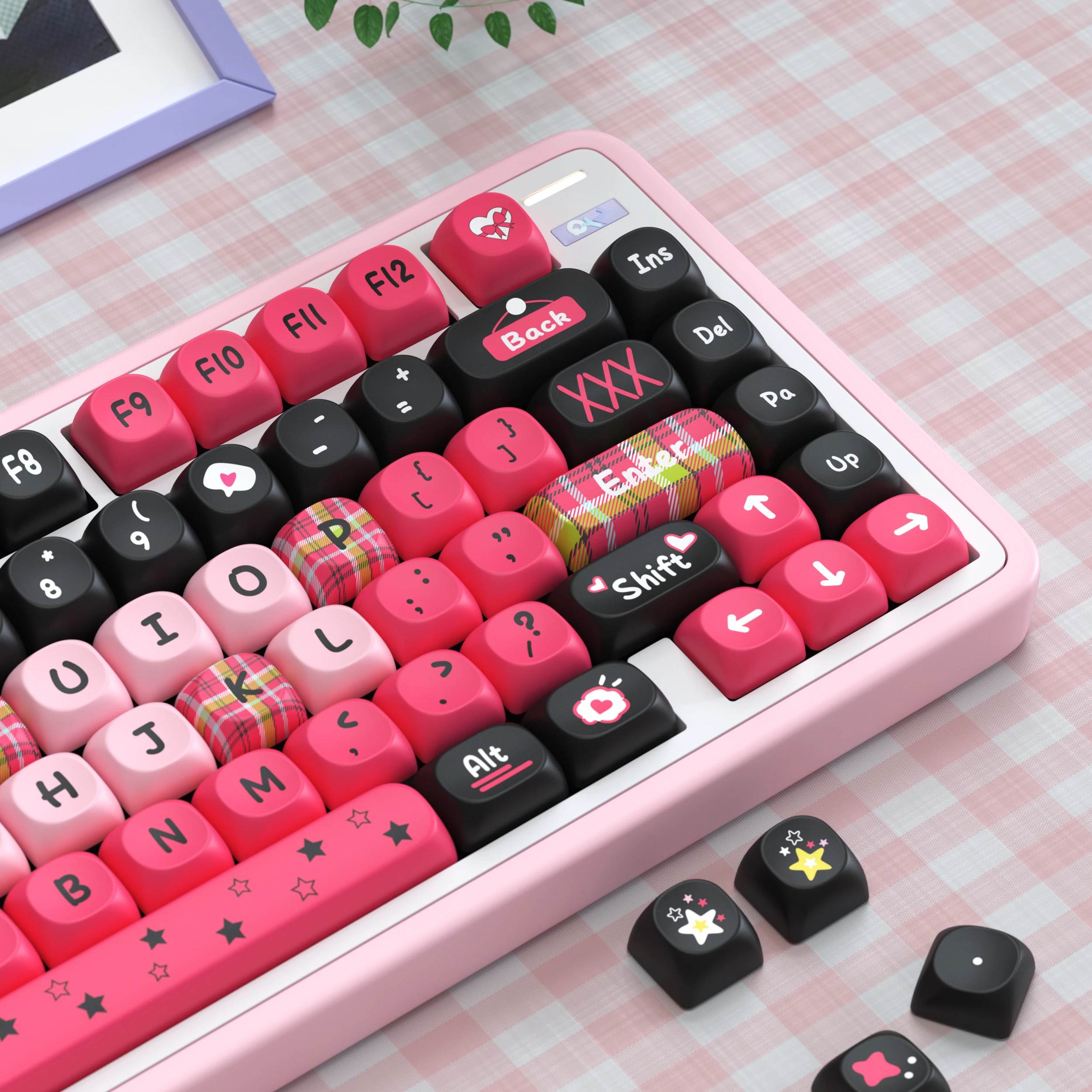 Imagem -03 - Pink Mood Profile Keycaps Teclado Mecânico Chaves Pbt para Interruptores mx 136 Teclas