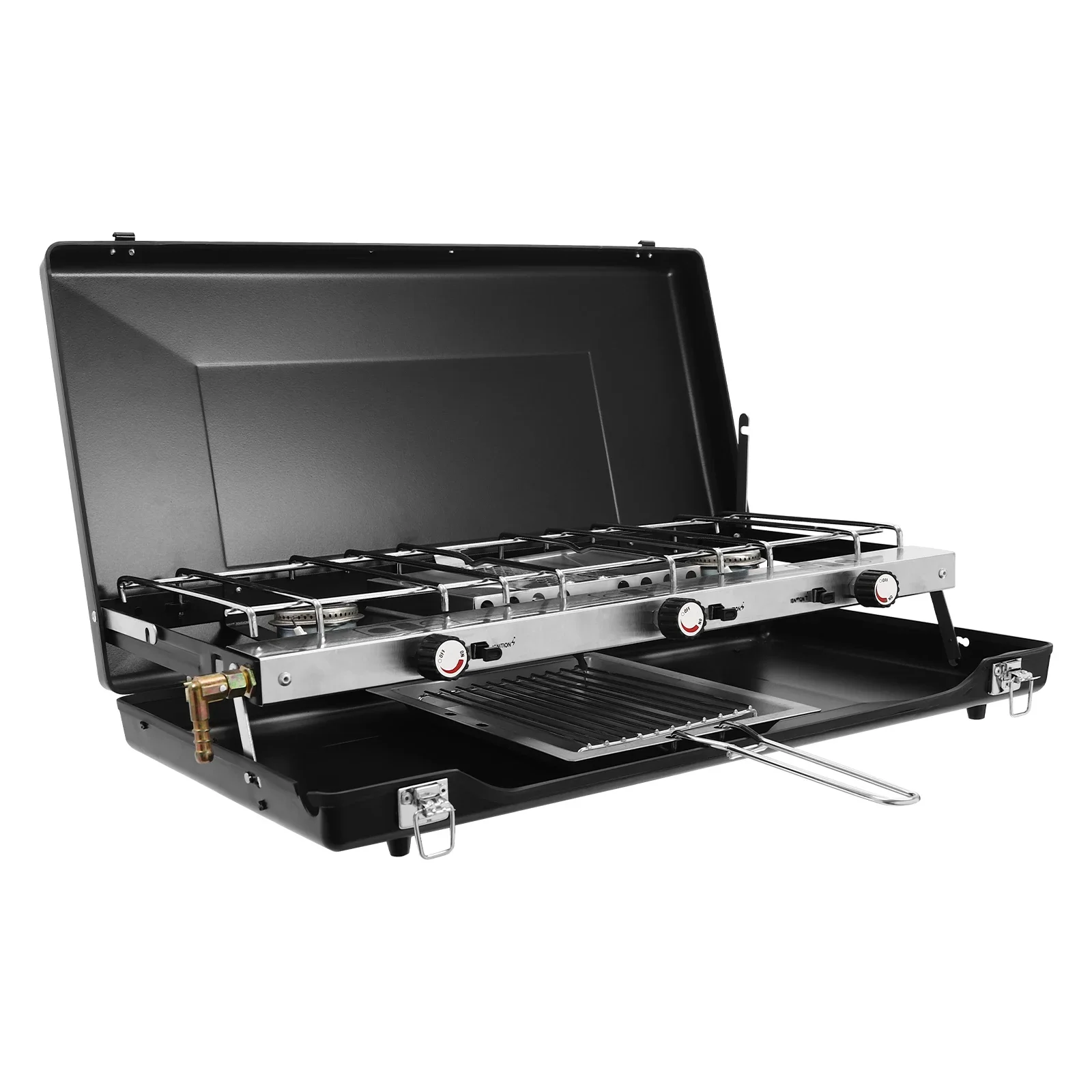 موقد غاز خارجي بثلاث شعلات - محمول، تحكم في اللهب قابل للتعديل للطهي بكفاءة في التخييم