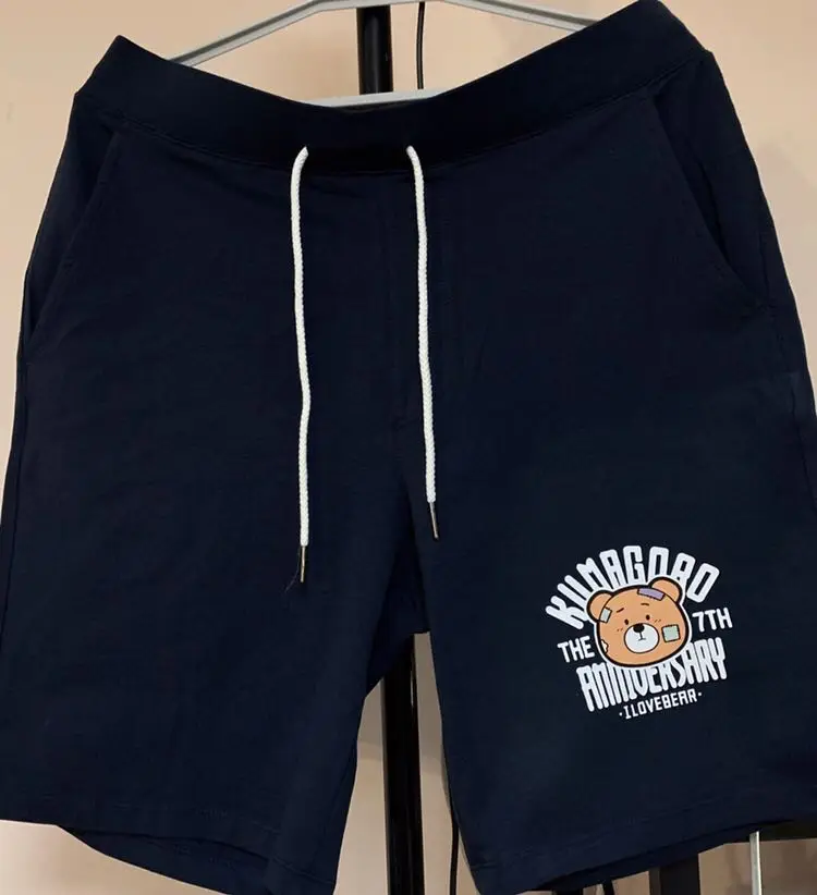 Limited Edition Cute Rag Bear Board Shorts, Men's Cotton Beach Short, Dogie Bear Gay Gym Fitness Pants, Gray/Navy S M L XL XXL