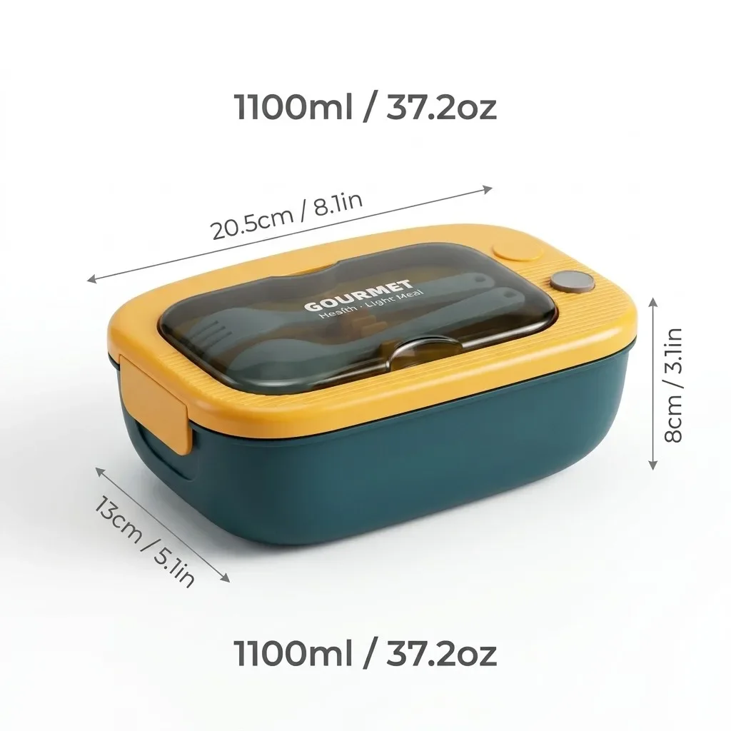 Magnetronbestendige plastic lunchboxset voor volwassenen en kinderen, ideaal voor het voorbereiden van maaltijden, met bestek, vakverdelers en een bakje voor snacks en salades.