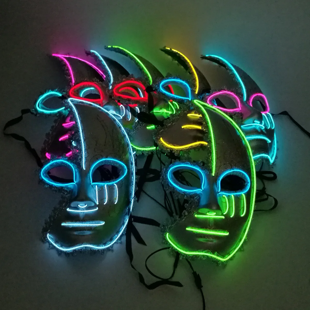 LED 네온 반달 마스크, 할로윈 크리스마스 메이크업 파티 코스프레, 빛나는 마스크, 성인 남성용 마스카라
