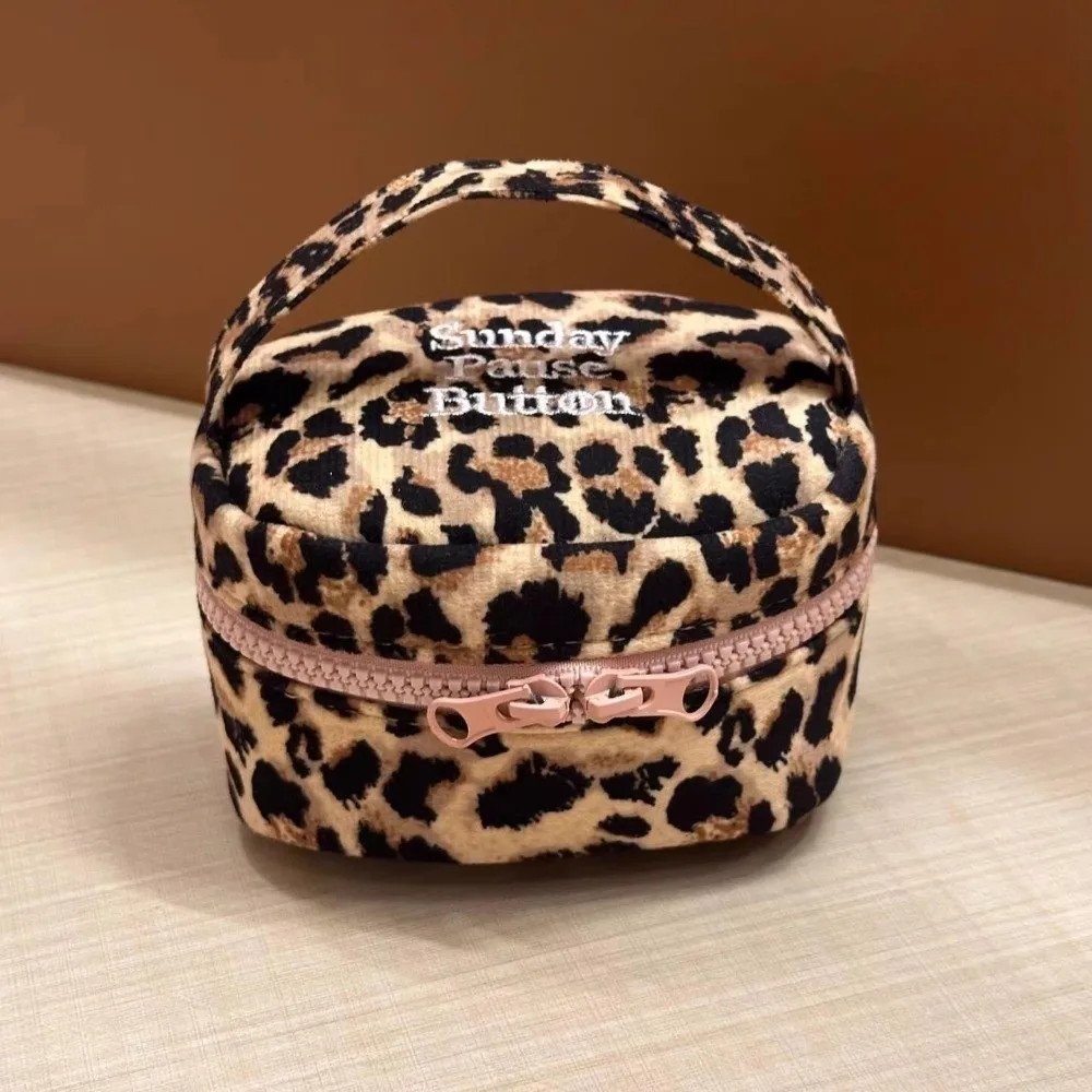 Multi-functional Leopard Print Square Storage Box Handheld Zipper Design Small Cosmetic Pouch Storage Case Home Travel