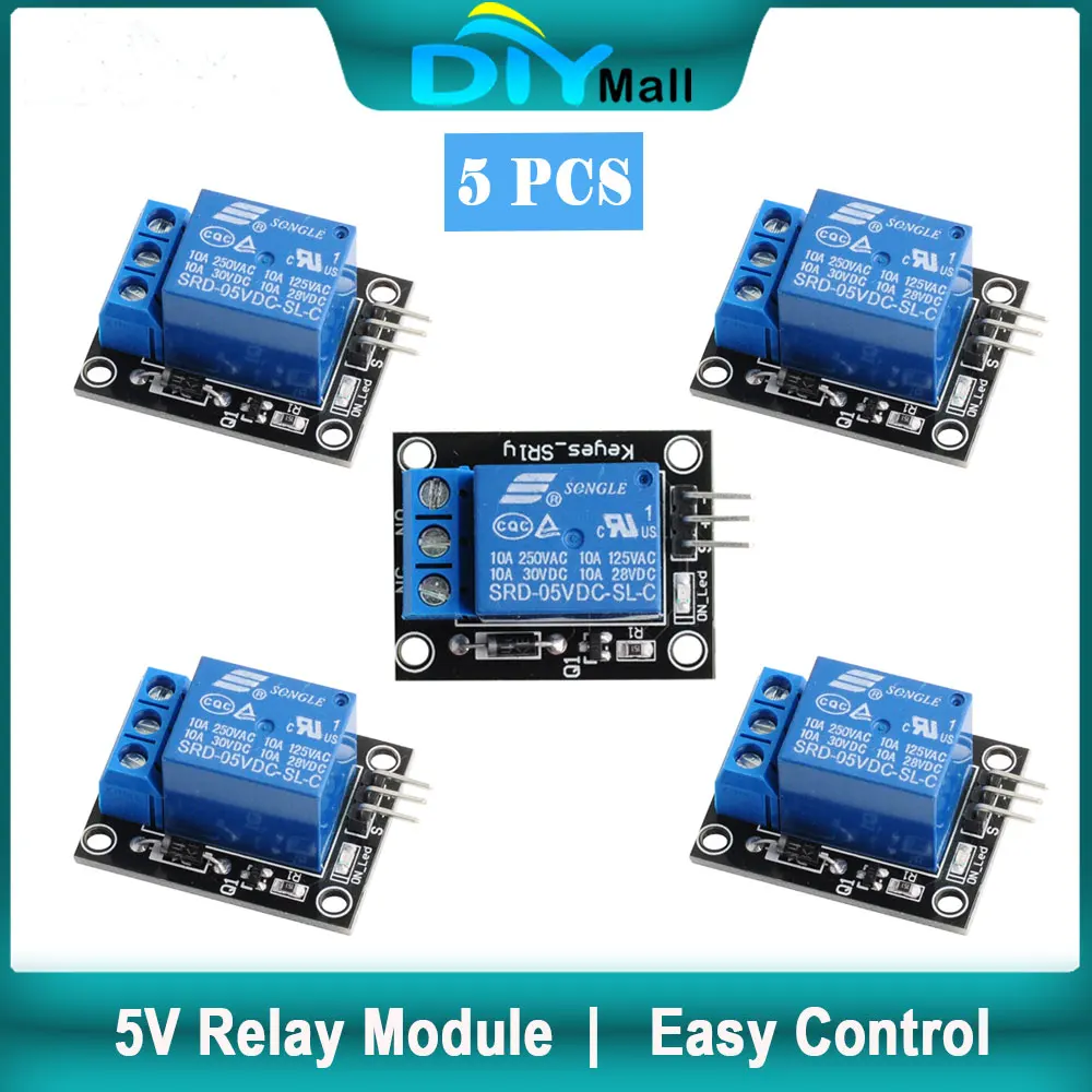 5PCS 1 Channel 5V Relay Module for Arduino PIC AVR ARM DSP SRD-05VDC-SL-C Low Level Trigger Relay Board for Smart Home & DIY