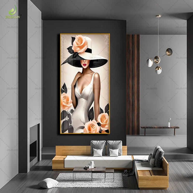 Portrait of a Beautiful Girl Mural Back Portrait of a Sexy Girl Crystal Porcelain Painting Canvas Art