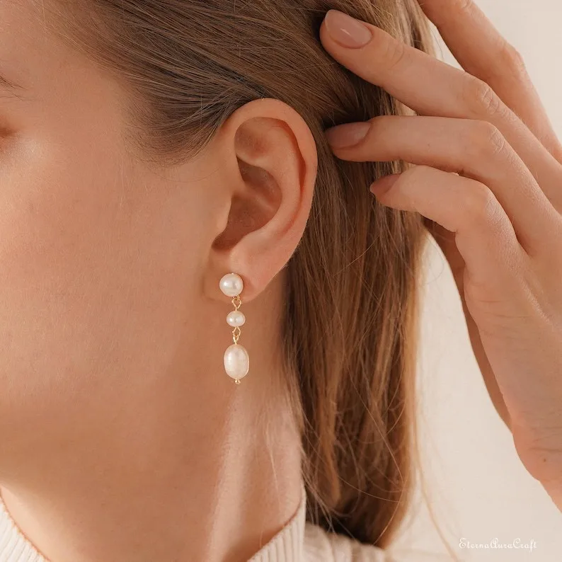 

925 Sterling Silver Fashion Natural Baroque Pearl Drop Earrings for Women Sweet Korean Elegant Party Dangle Jewelry Gift