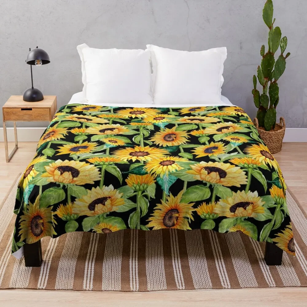 

Sunflower watercolor floral on black Throw Blanket Luxury St Giant Sofa Bed Fashionable Blankets