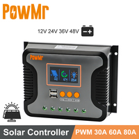 PWM 80A 60A 30A 12V 24V 36V 48V Auto Solar Charger Regulator Max PV 100V 24 hour Settable Work Time Fit for Light and RV System