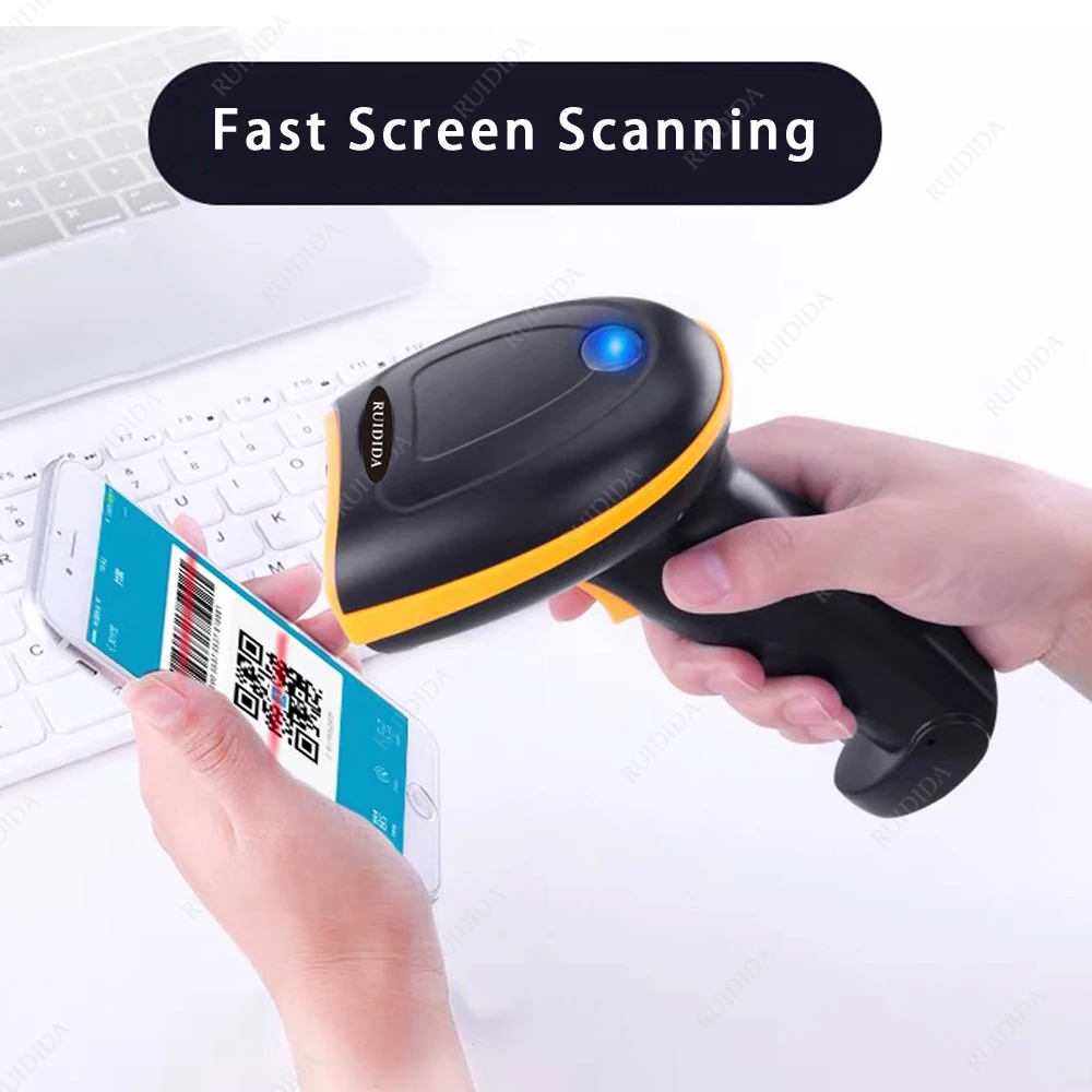 2D اللاسلكية ماسح الباركود بلوتوث 2d الماسح الضوئي يده قارئ رمز الاستجابة السريعة qr سماعة لاسلكية تعمل بالبلوتوث الماسح الضوئي لمتجر سوبر ماركت