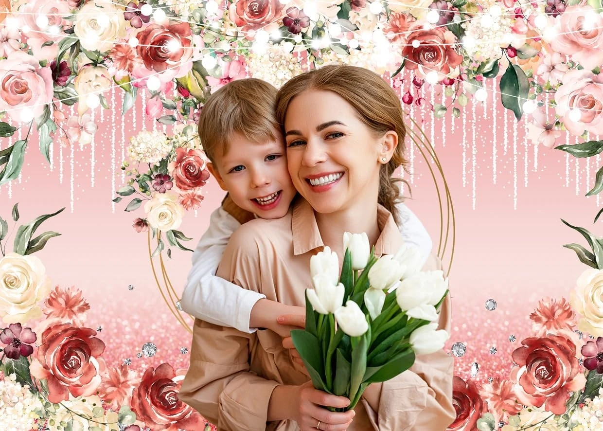 عيد الأم السعيد أمي الوردي بريق زهرة الماس الخلفيات الكمبيوتر طباعة لوازم الحفلات خلفيات استوديو التصوير الفوتوغرافي