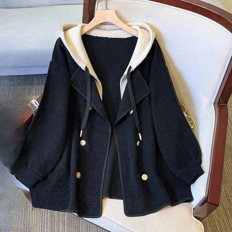 

Double-sided New Two-piece Hooded Woolen Jacket Large Size Spring Early Comfort Temperament Thin Cardigan Woolen Coat