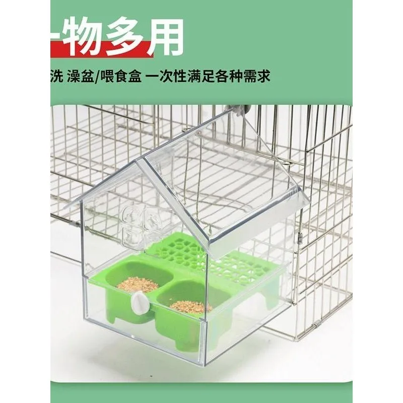 Parrot Roof Feeder Anti-splash Bird Food Box Bath Basin Three-in-one
