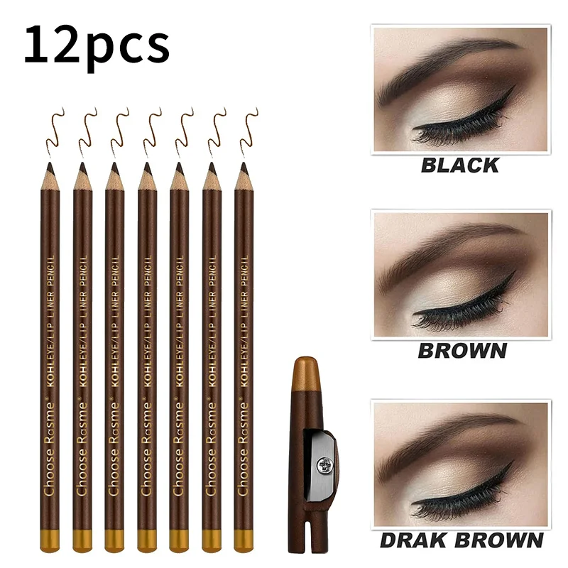 12 Stuks Microblading Houten Wenkbrauw Pen Waterdicht Langdurige Make-Up Wenkbrauwpotlood Positionering Zwart Bruin Wenkbrauw Cosmetische