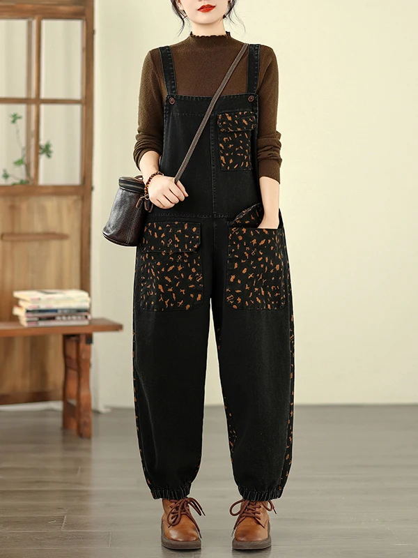 سروال أوفرول نسائي كاجوال بجيوب كبيرة ومزيج من الدنيم والقطن والبوليستر، مقاس كبير، يساعد على تنحيف الجسم ومكافحة الشيخوخة #2