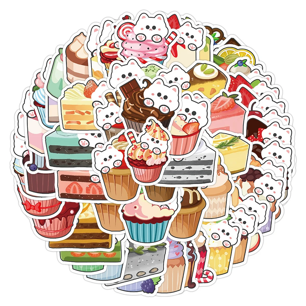 10/30/60pcs Cute Cartoon Dessert Cat Aesthetic Stickers Kawaii Animal Decals Album Notebook Laptop Graffiti Sticker Kids Toys