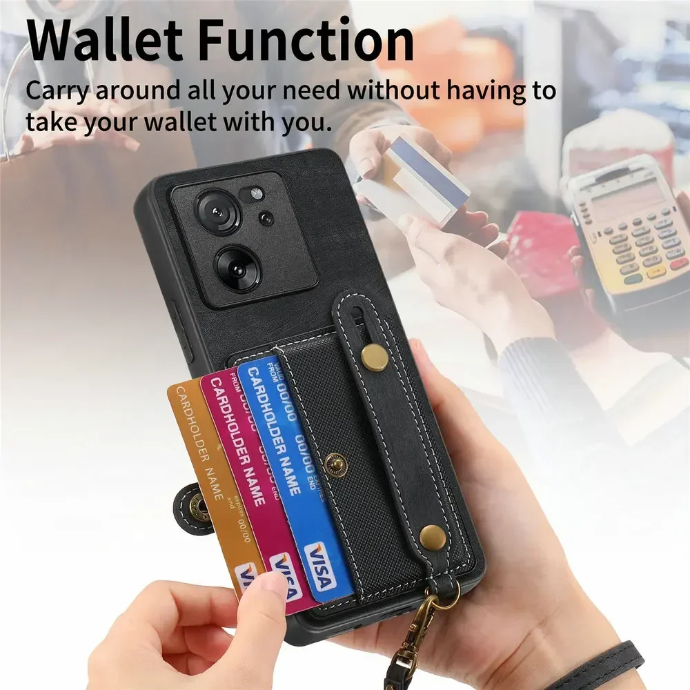 Mi 11T 17T 13T 14T 15T Pro Wristband Leather Card Funda For Xiaomi 15 Case Redmi Note 13 1415  Pro Plus 5G 4G Back Capa Mi 17 t
