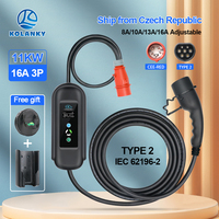Kolanky EV Charger 16A 11KW Type 2 IEC-62169 Plug Adjust Current Timer Charging For Hybrid Eletric Vehicle Cars 5M Cable