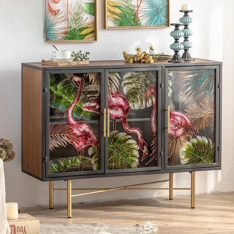 Armoire d'entrée rétro américaine, armoire à thé en fer forgé, salon de lit et de petit déjeuner, côté salle à manger, vitrine