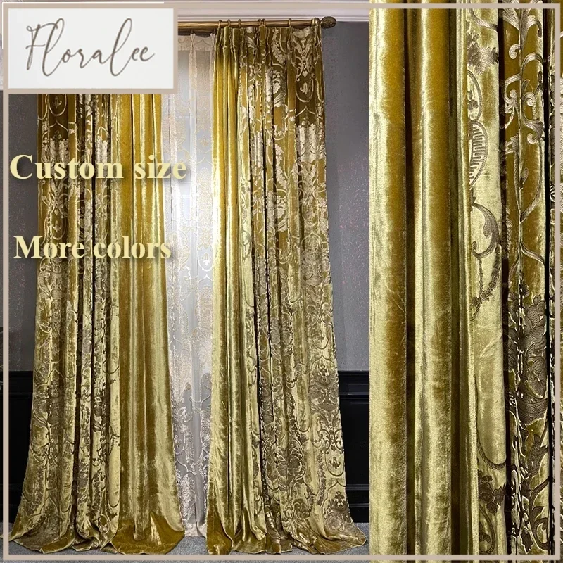 

Silk Velvet Foil Stamping Luxury Gold Blackout Curtains For Living Room Bedroom Dining Nature Vertically Custom Size White Tulle
