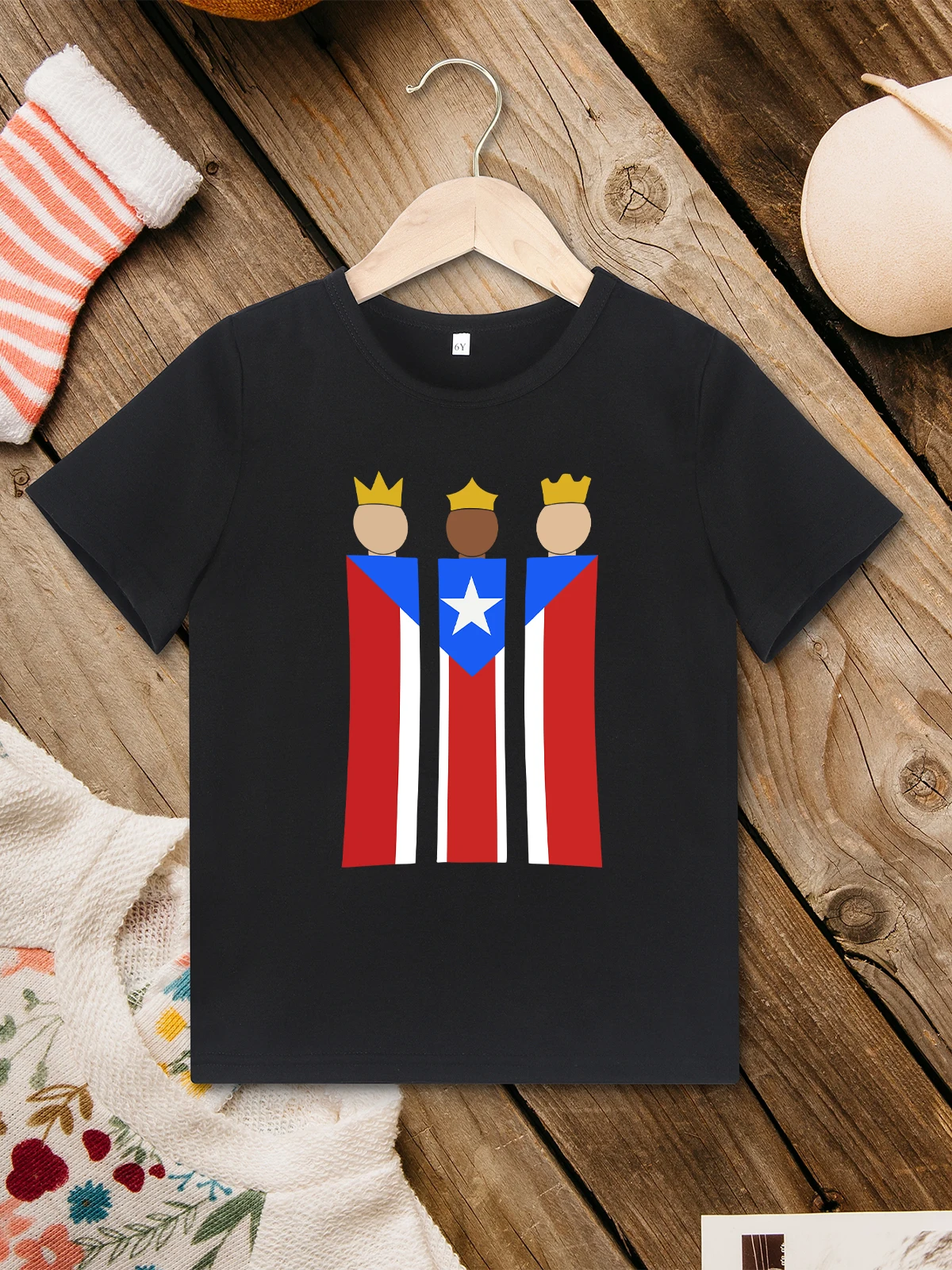 Spain Popular Los Reyes Magos Print Kids T Shirt Black Fashion Trend Streetwear Summer Boys Girls Clothes Comfy Fabric Cheap