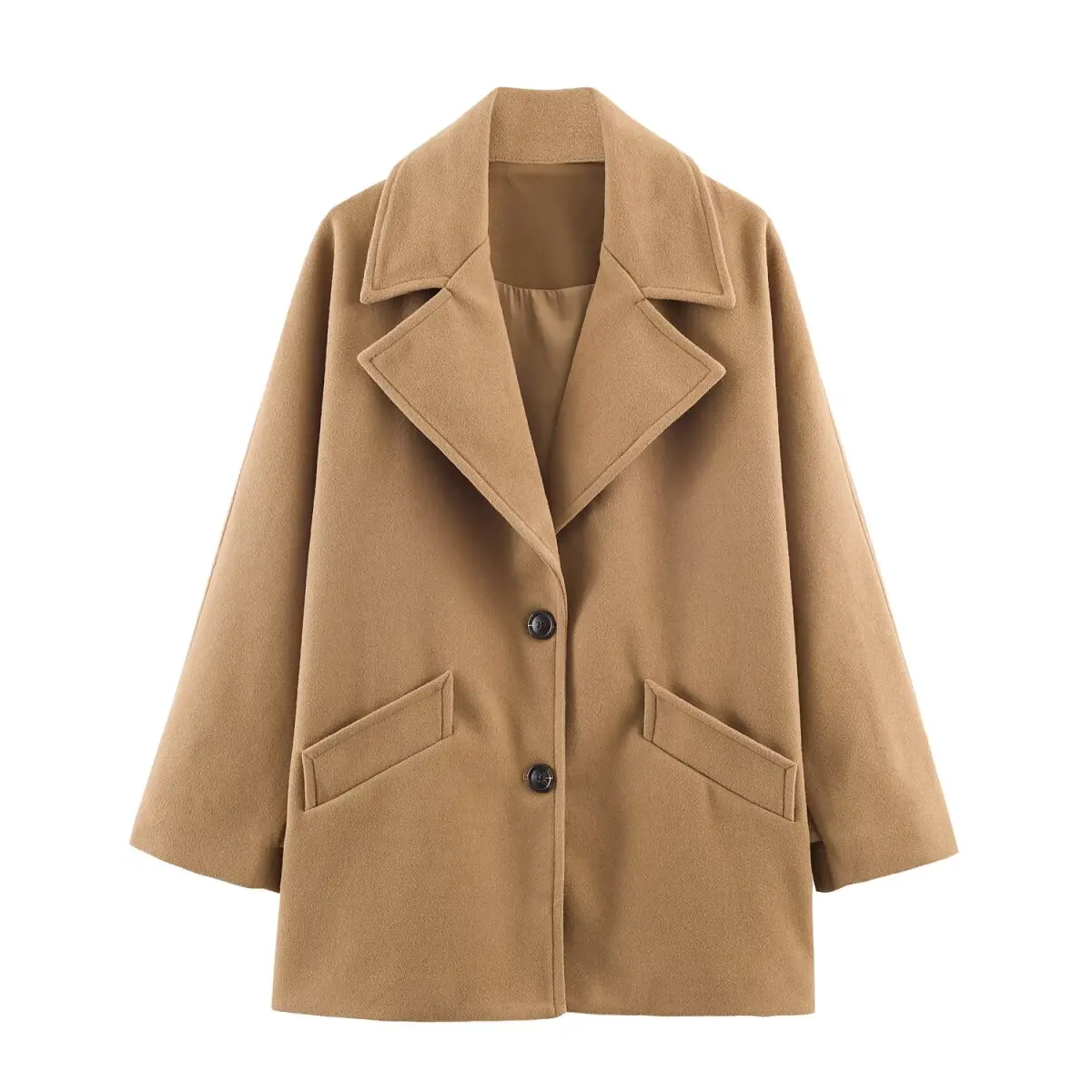 

2025 New Arrival Women's Clothing: European and American Style Fashionable Lapel Long-Sleeved Blended Fabric Loose Coat