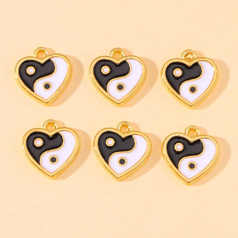 10Pcs 13*14mm Colorful Enamel Taichi Yin Yang Heart Charms Small Pendant for Jewelry Making DIY Earrings Bracelet Accessories