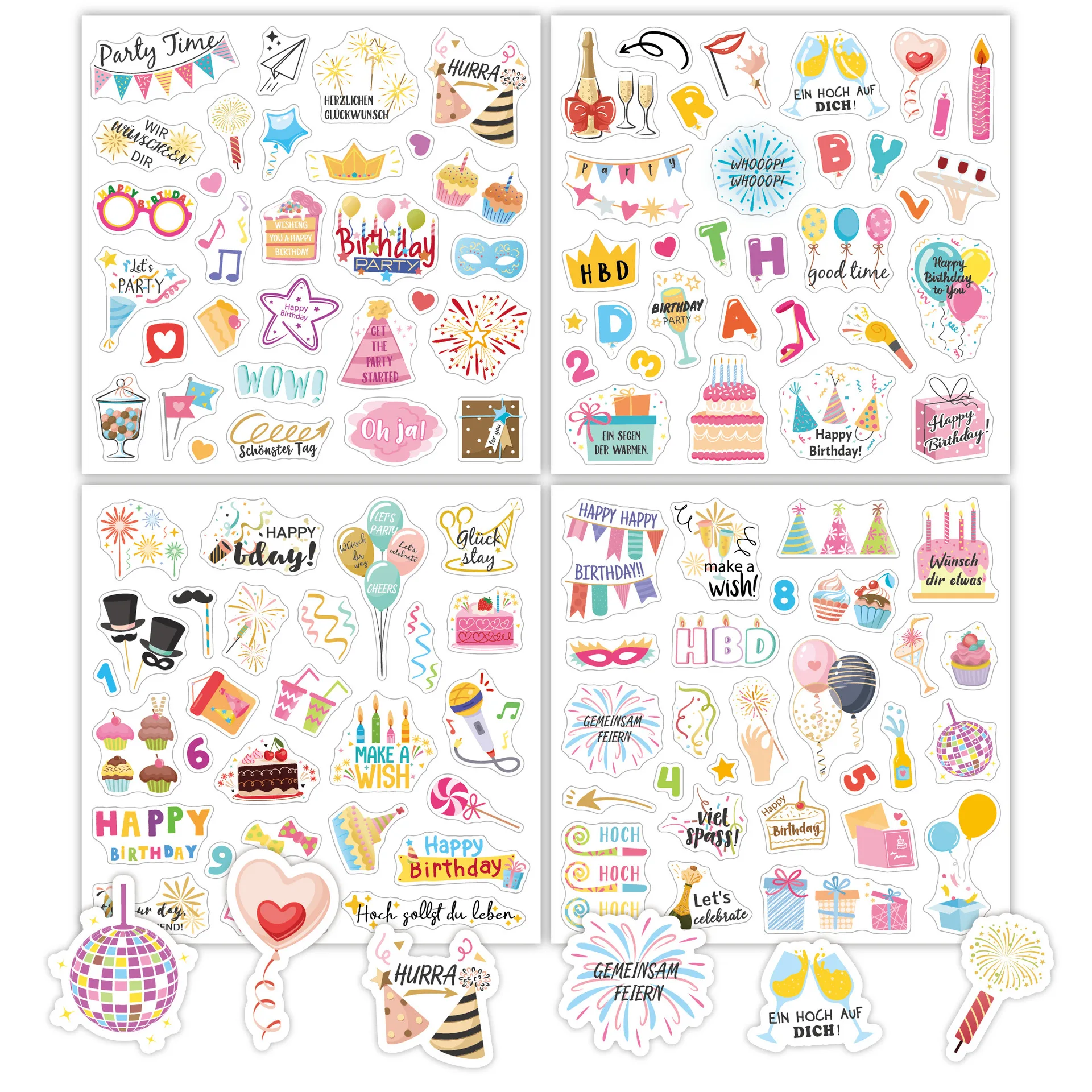 Happy Birthday Stickers German English Cartoon Ins Style Cake Party Decor Scrapbook New Arrival Stickers