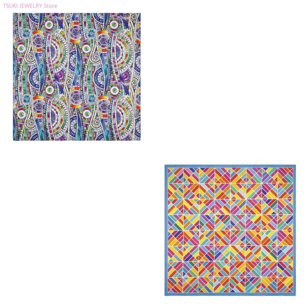 

62KE 21'' Geometrical Pattern Bandana Head Scarf for Women Men Square Turban Head Scarf Punk Head Wrap Headwear