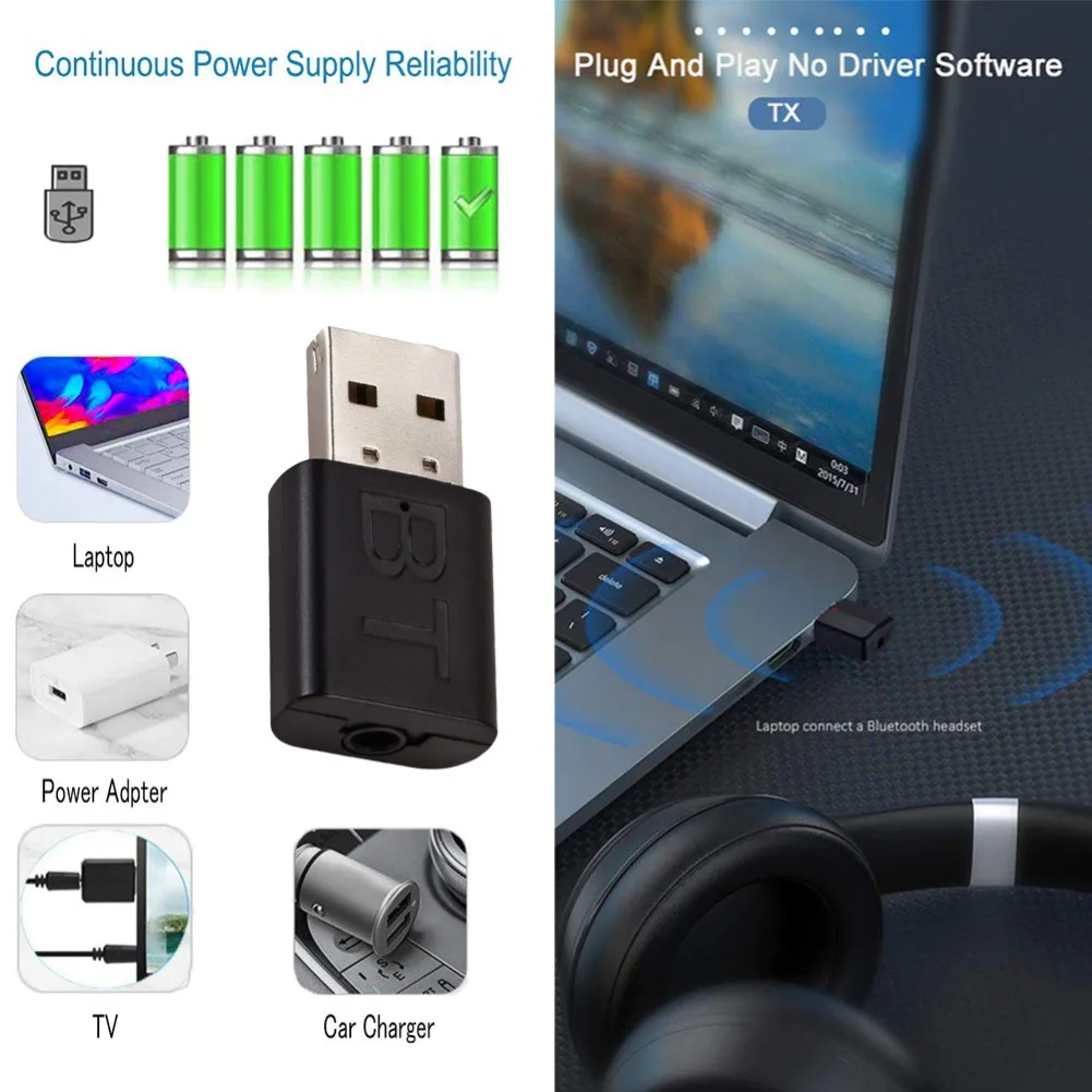 USB Bluetooth 5.0 Receiver Wireless Bluetooth Adapter 3.5mm AUX Jack for PC Car Music AUX Stereo Audio Adapter for TV Headphones view 3