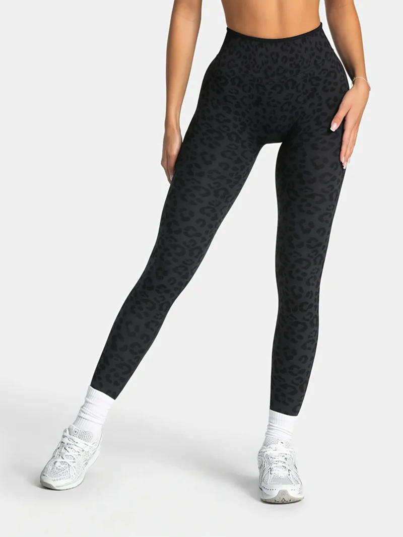 HISTELLO Seamless Sports Pants Leopard Print High Waist Scrunch Hip Shaping Elastic Tummy Fit Running Fitness Yoga Leggings