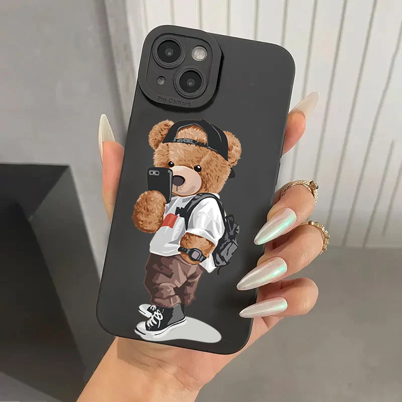 

New Bear graphics phone case smooth shock-proof silicone back case 15, 13, 14, 12, 11 Pro Max, XS, X, XR, 7, 8, 15 Plus, SE 2020