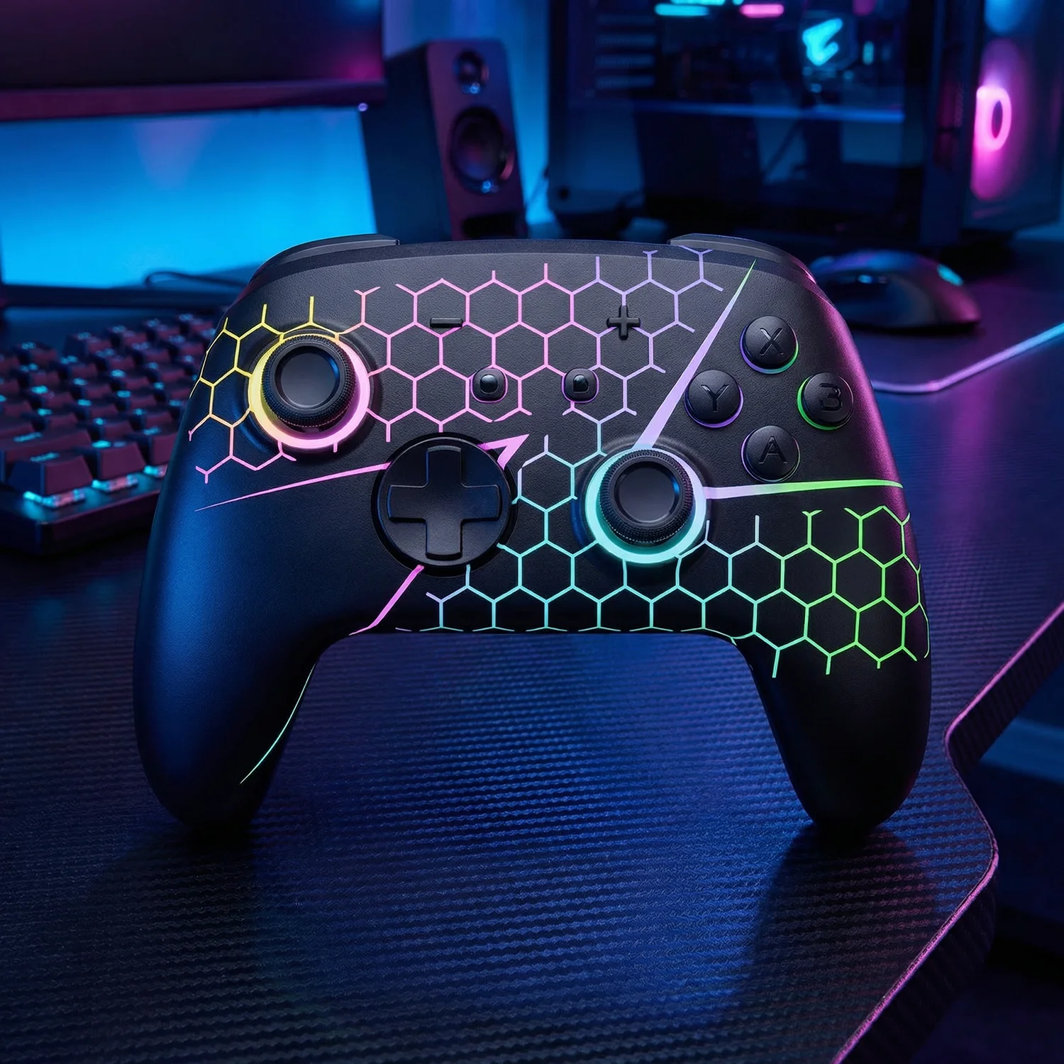 

2026 New Switch Controller 2 for Nintendo/Switch OLED/Lite Wireless Bluetooth Gamepad with 7 LED Colors/Paddle/Turbo/RGB-Black