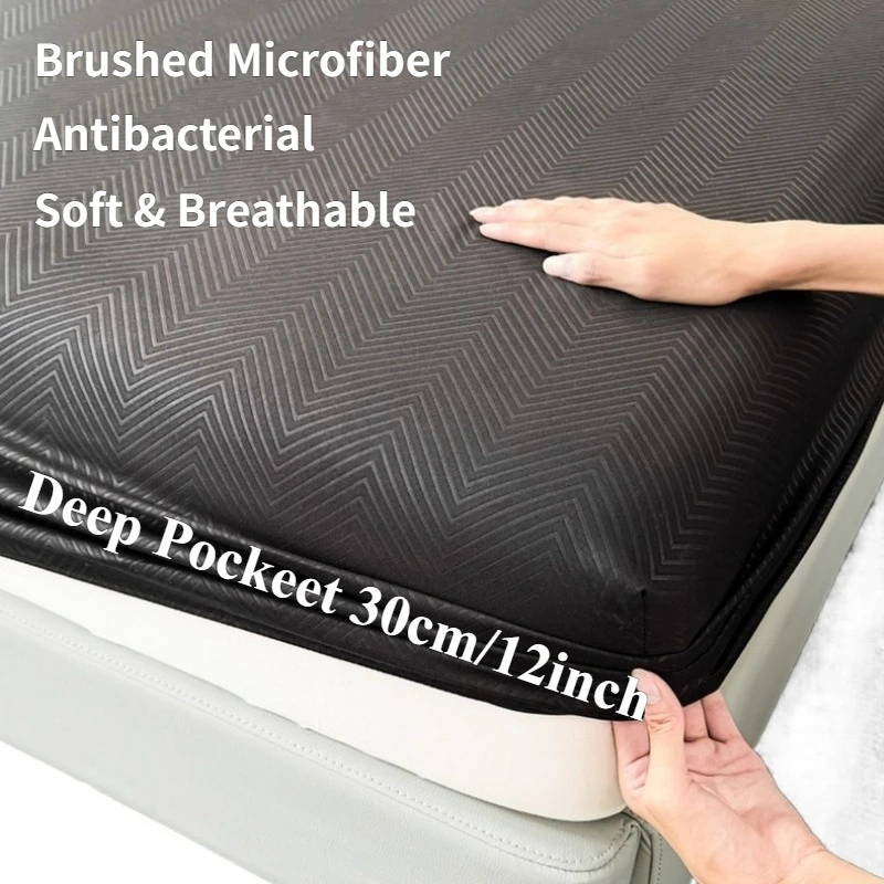 New Brushed Microfiber Fitted Sheet Embossed Deep Pocket 360° All Around Elastic Soft Breathable Bed Cover for Mattress 5-28cm