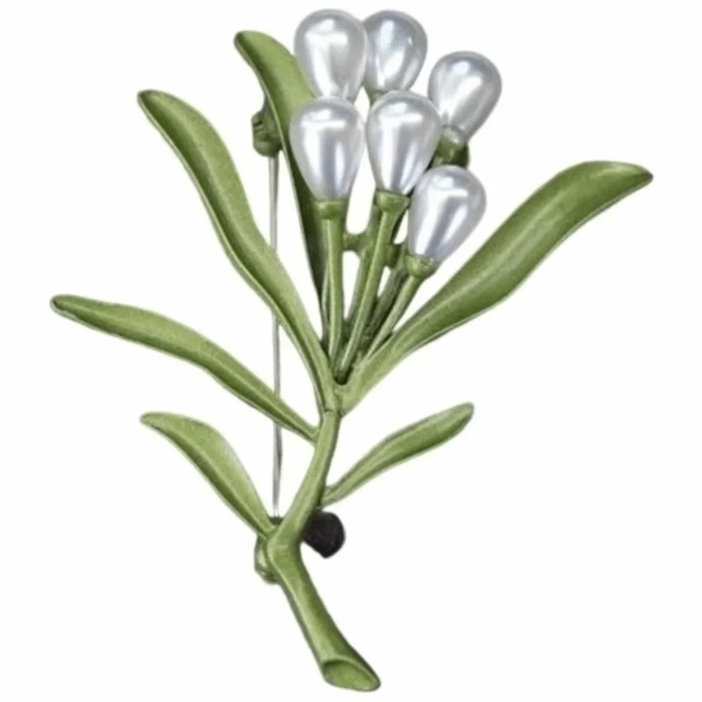 Unique Handmade Plant Brooch Exquisite Vintage Flower Brooch Enamel Alloy Texture Pearl Brooch Women